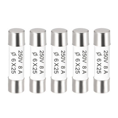 Harfington Uxcell Ceramic Cartridge Fuses 8A 250V 6x25mm Fast Blow for Energy Saving Lamp 5pcs