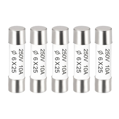 Harfington Uxcell Ceramic Cartridge Fuses 10A 250V 6x25mm Fast Blow for Energy Saving Lamp 5pcs