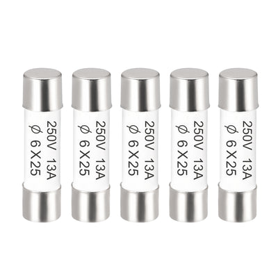 Harfington Uxcell Ceramic Cartridge Fuses 13A 250V 6x25mm Fast Blow for Energy Saving Lamp 5pcs