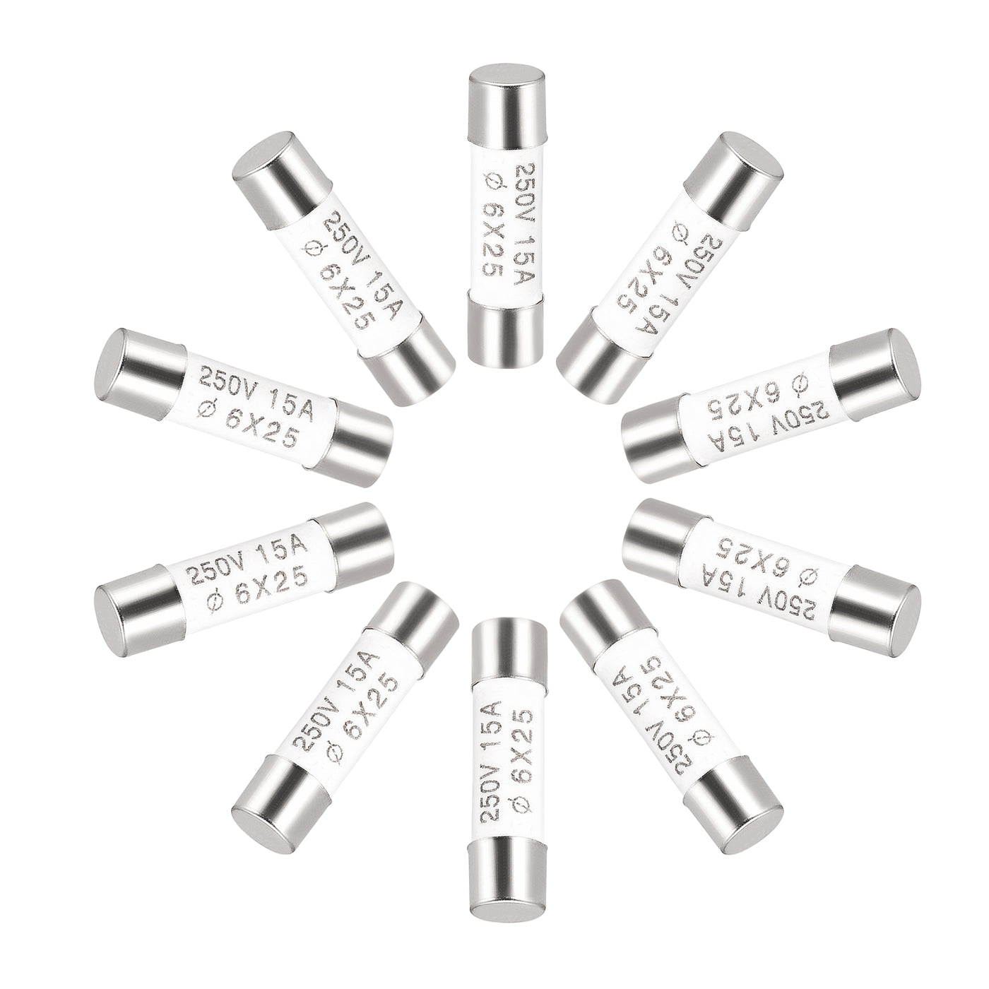 uxcell Uxcell Ceramic Cartridge Fuses 15A 250V 6x25mm Fast Blow for Energy Saving Lamp 10pcs