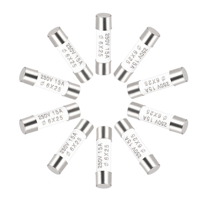 Harfington Uxcell Ceramic Cartridge Fuses 15A 250V 6x25mm Fast Blow for Energy Saving Lamp 10pcs