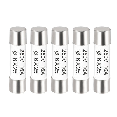 Harfington Uxcell Ceramic Cartridge Fuses 16A 250V 6x25mm Fast Blow for Energy Saving Lamp 5pcs