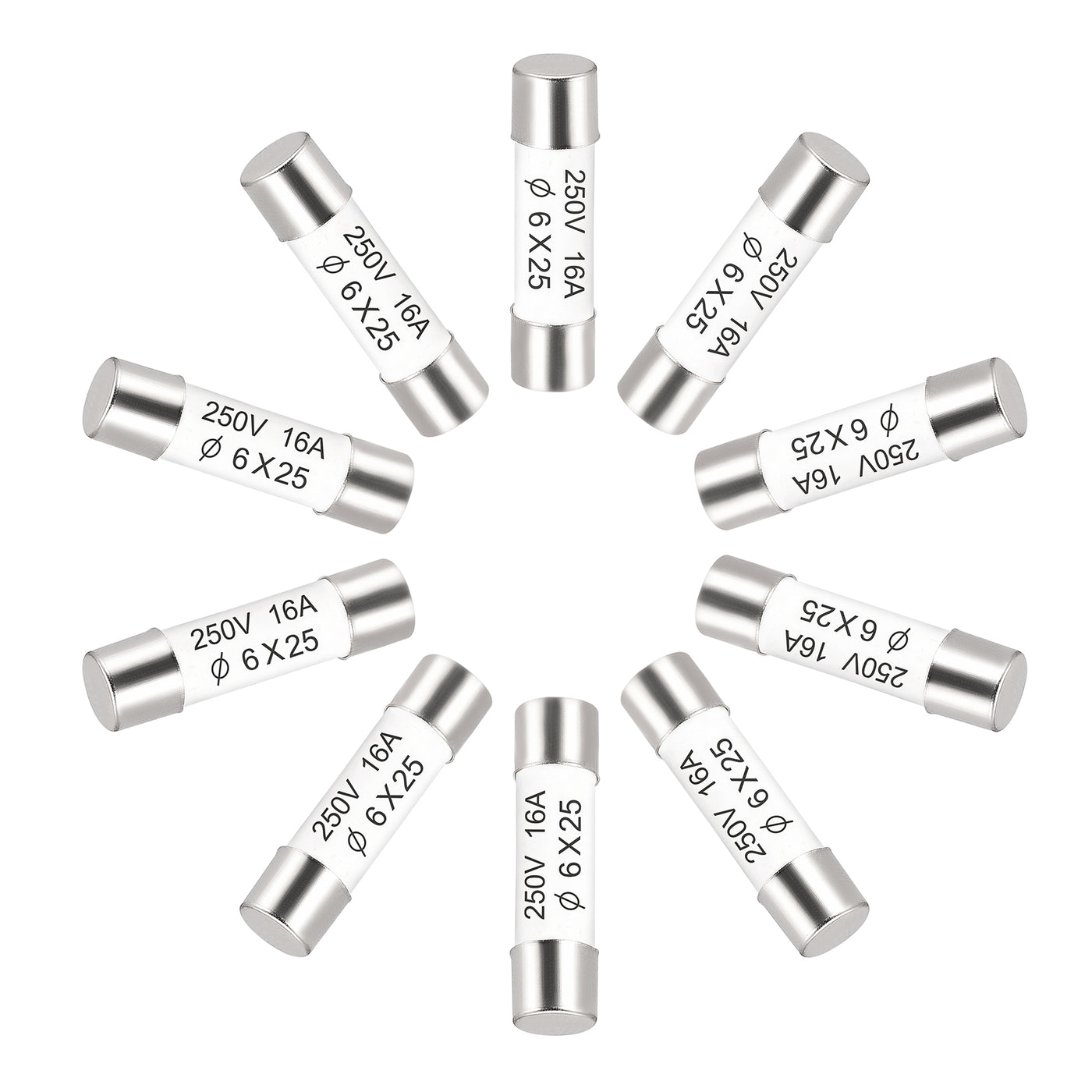 uxcell Uxcell Ceramic Cartridge Fuses 16A 250V 6x25mm Fast Blow for Energy Saving Lamp 10pcs
