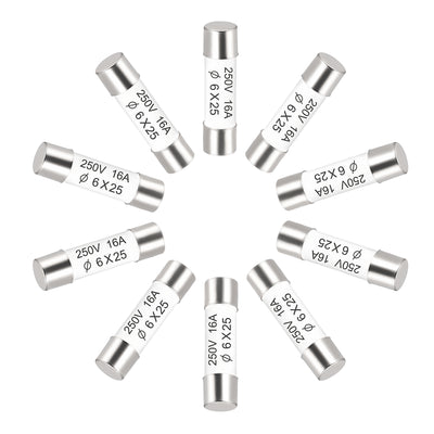 Harfington Uxcell Ceramic Cartridge Fuses 16A 250V 6x25mm Fast Blow for Energy Saving Lamp 10pcs
