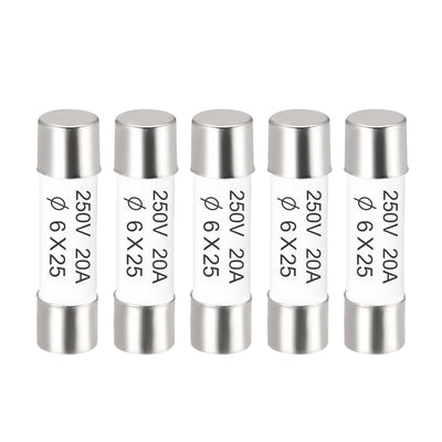 Harfington Uxcell Ceramic Cartridge Fuses 20A 250V 6x25mm Fast Blow for Energy Saving Lamp 5pcs