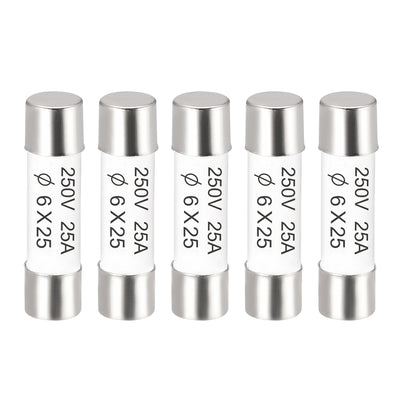Harfington Uxcell Ceramic Cartridge Fuses 25A 250V 6x25mm Fast Blow for Energy Saving Lamp 5pcs