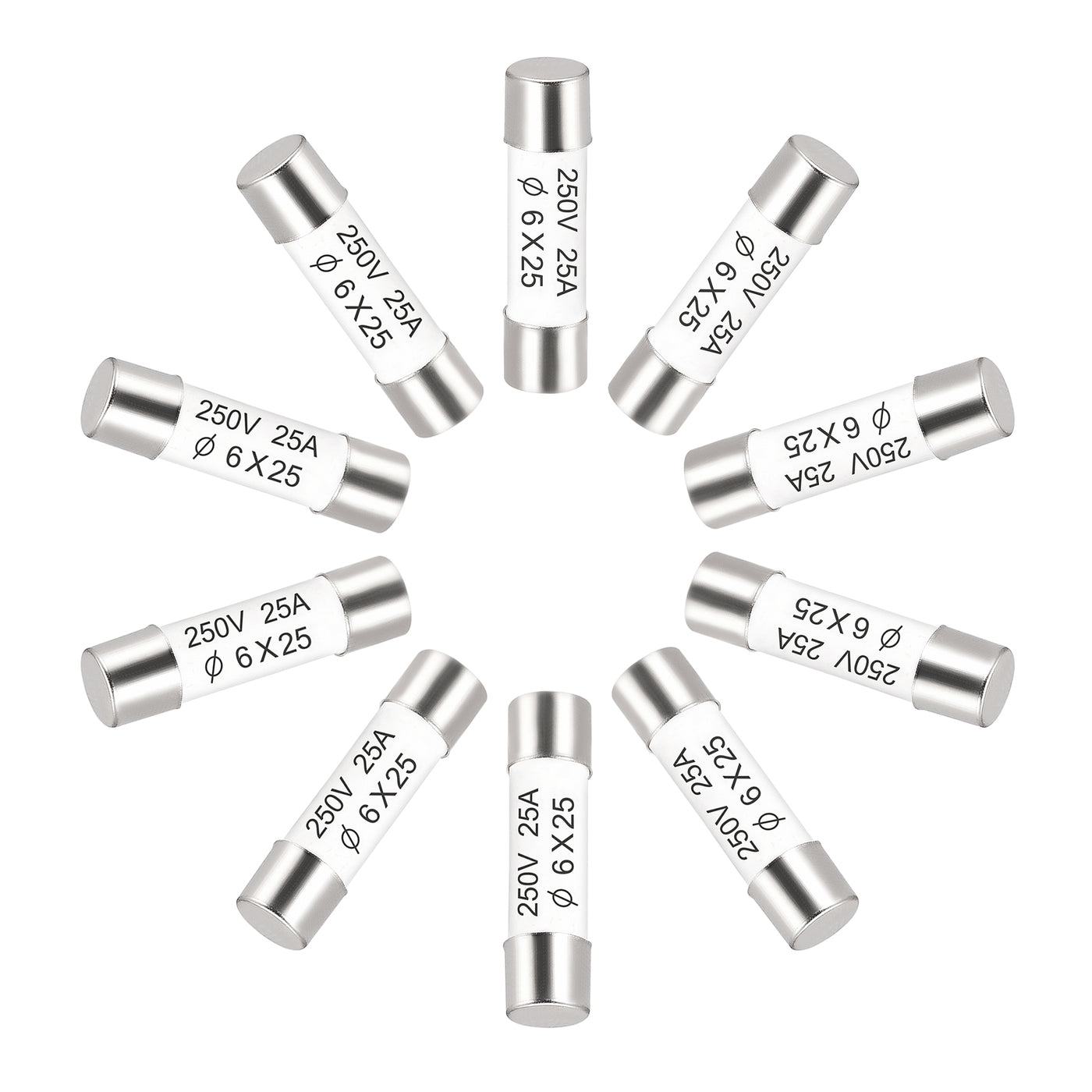 uxcell Uxcell Ceramic Cartridge Fuses 25A 250V 6x25mm Fast Blow for Energy Saving Lamp 10pcs