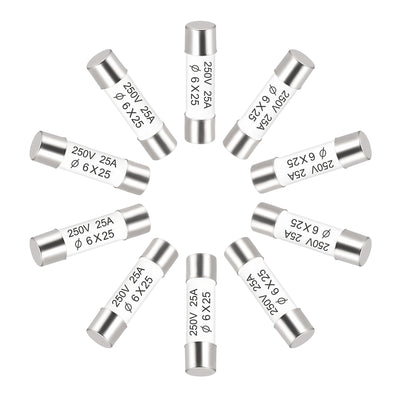 Harfington Uxcell Ceramic Cartridge Fuses 25A 250V 6x25mm Fast Blow for Energy Saving Lamp 10pcs