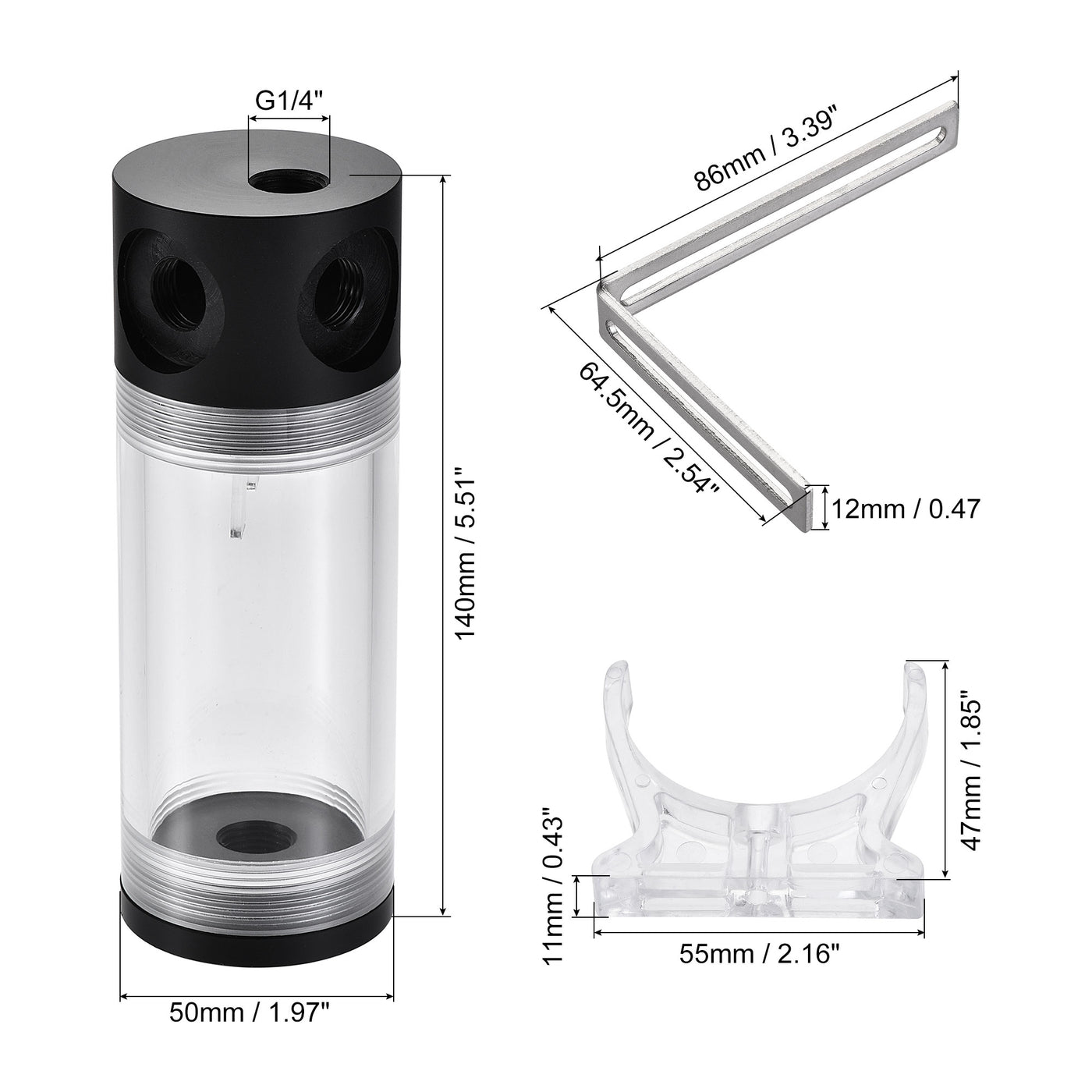 uxcell Uxcell Water Cooling Tank 50mm x 140mm Acrylic and POM 1 In 3 Out for PC CPU Cooled