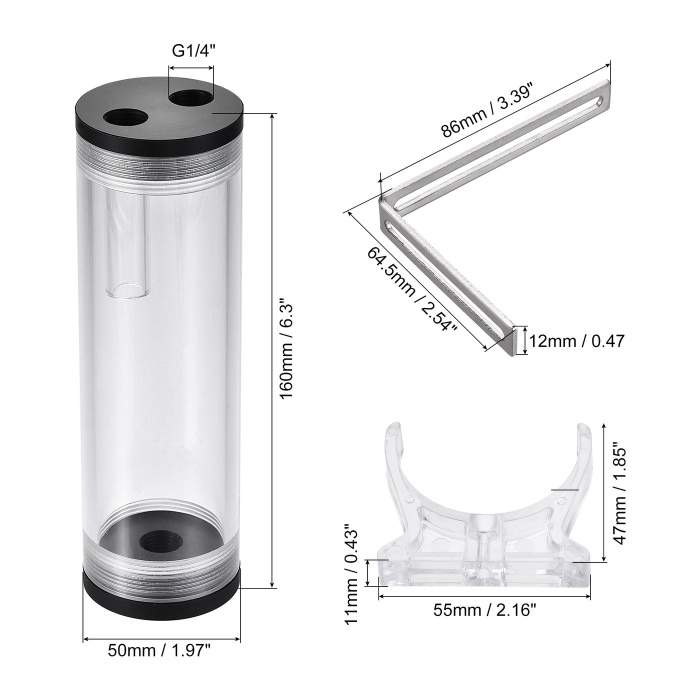uxcell Uxcell Water Cooling Tank 50mm x 160mm Acrylic and POM 1 In 2 Out for PC CPU Cooled