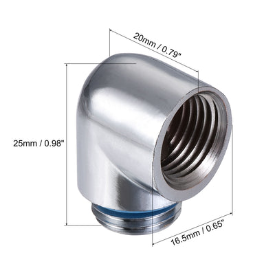 Harfington Uxcell 90° Male to Female Extender Fitting G1/4 for Water Cooling System Silver 4pcs
