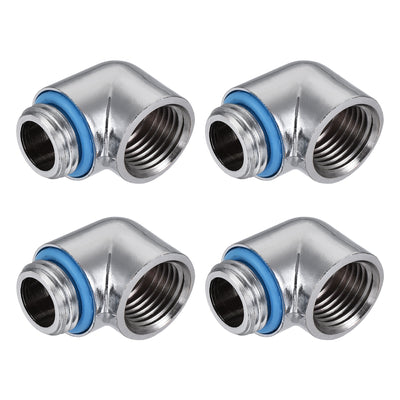 Harfington Uxcell 90° Male to Female Extender Fitting G1/4 for Water Cooling System Silver 4pcs