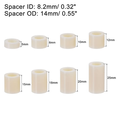 Harfington Uxcell ABS Round Spacer Assortment Kit ID 8.2mm OD 14mm, 8 Sizes Standoff, 160pcs