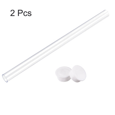 Harfington Uxcell 2pcs Polycarbonate Rigid Round Clear Tubing 15mm(0.6 Inch)IDx16mm(0.63 Inch)ODx225mm(8.8 Inch) Length Plastic Storage Transparent Tube with White Lids