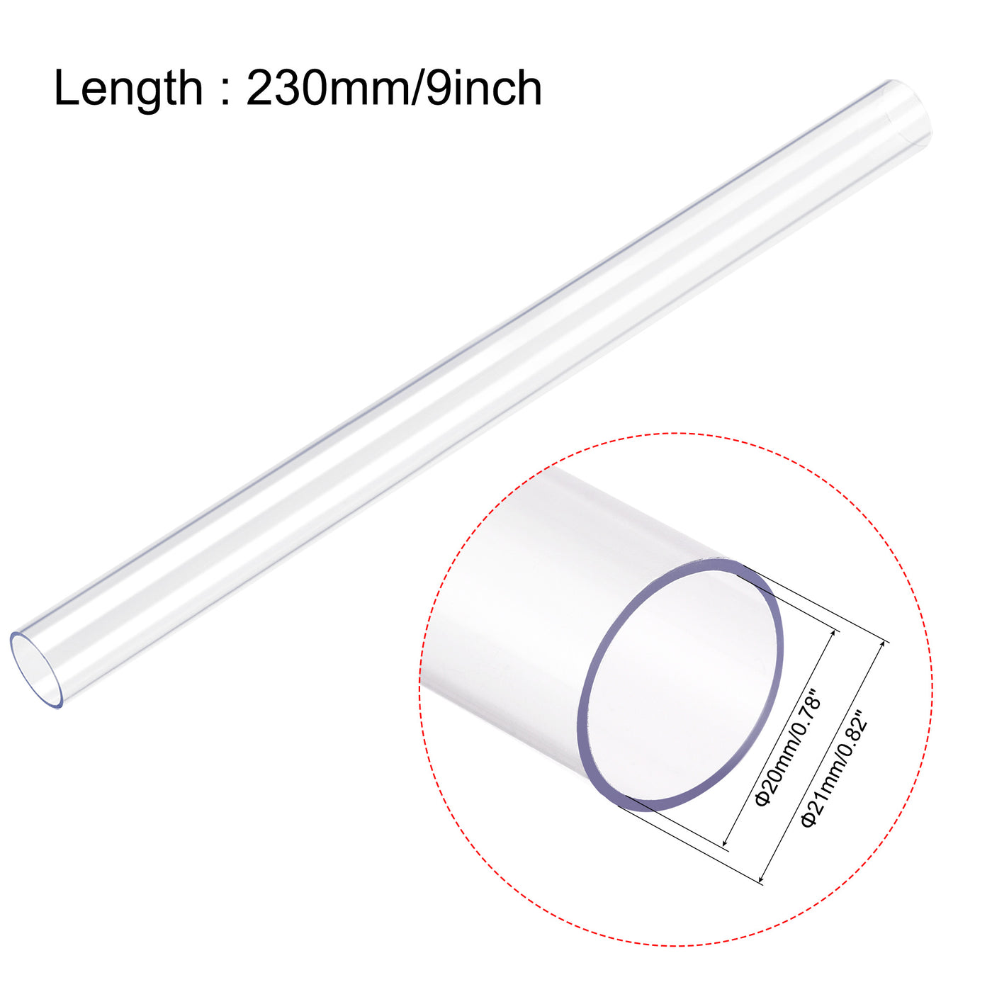 uxcell Uxcell Polycarbonate Rigid Round Clear Tubing 20mm(0.78 Inch)IDx21mm(0.82 Inch)ODx230mm(9 Inch) Length Plastic Storage Transparent Tube with Lids