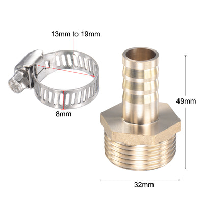Harfington Uxcell Brass Hose Barb Fitting Straight 25mm x G1 Male Thread Pipe Connector with Stainless Steel Hose Clamp, Pack of 1