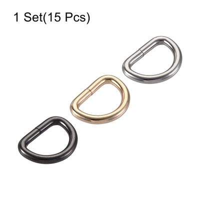 Harfington Uxcell Metal D Ring 0.79"(20mm) D-Rings Buckle for Hardware Craft DIY Gold Tone, Silver Tone, Black(Total 15pcs)