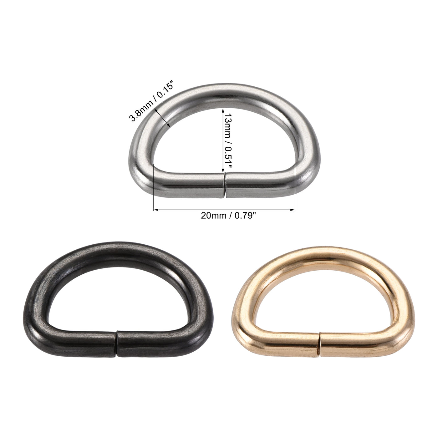 uxcell Uxcell Metal D Ring 0.79"(20mm) D-Rings Buckle for Hardware Craft DIY Gold Tone, Silver Tone, Black(Total 15pcs)