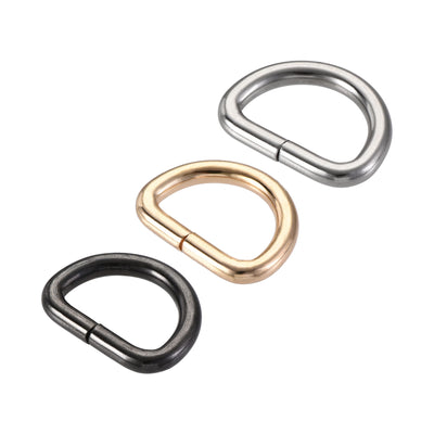 Harfington Uxcell Metal D Ring 0.79"(20mm) D-Rings Buckle for Hardware Craft DIY Gold Tone, Silver Tone, Black(Total 15pcs)