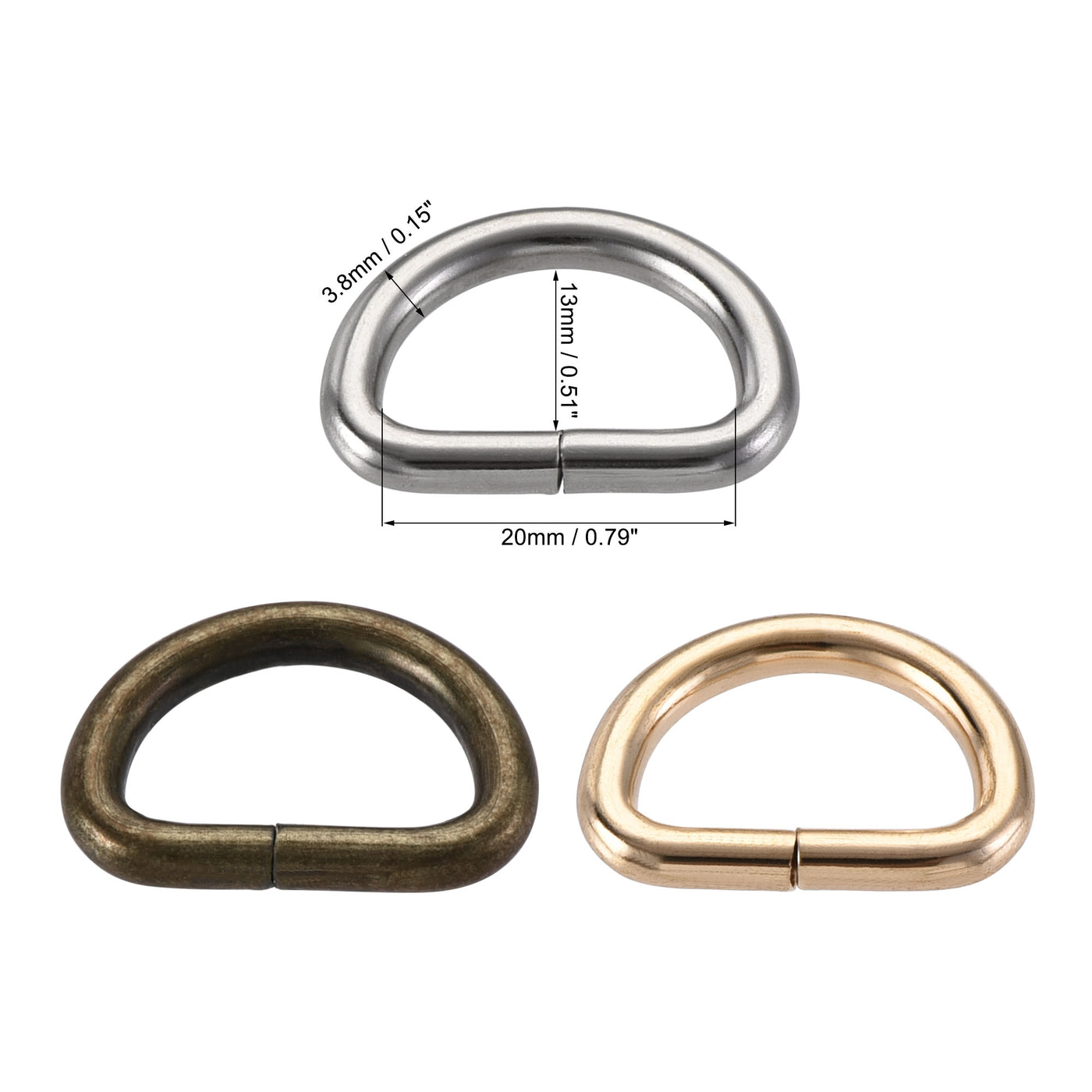 uxcell Uxcell Metal D Ring 0.79"(20mm) D-Rings Buckle Gold Tone, Silver Tone, Bronze Tone(Total 15pcs)