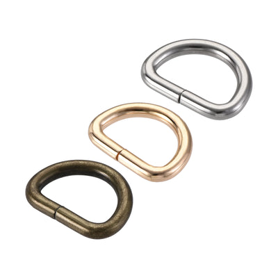 Harfington Uxcell Metal D Ring 0.79"(20mm) D-Rings Buckle Gold Tone, Silver Tone, Bronze Tone(Total 15pcs)