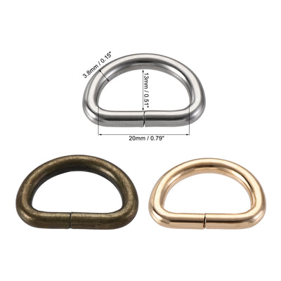 Harfington Uxcell Metal D Ring 0.79"(20mm) D-Rings Buckle Gold Tone, Silver Tone, Bronze Tone(Total 30pcs)