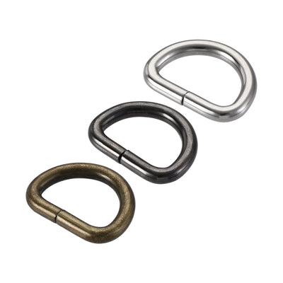 Harfington Uxcell Metal D Ring 0.79"(20mm) D-Rings Buckle Silver Tone, Bronze Tone, Black(Total 15pcs)