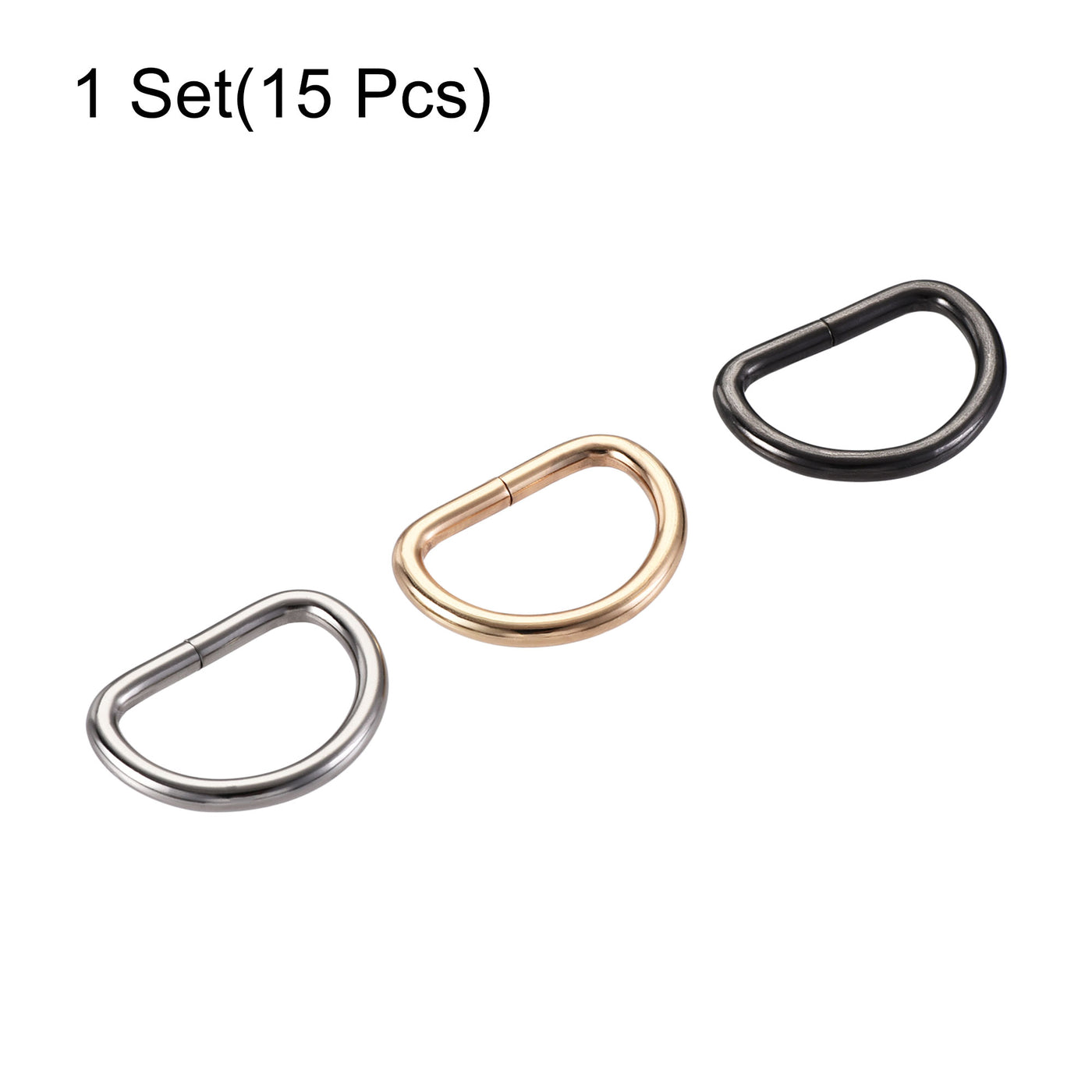 uxcell Uxcell Metal D Ring 0.98"(25mm) D-Rings Buckle Silver Tone, Gold Tone, Black(Total 15pcs)