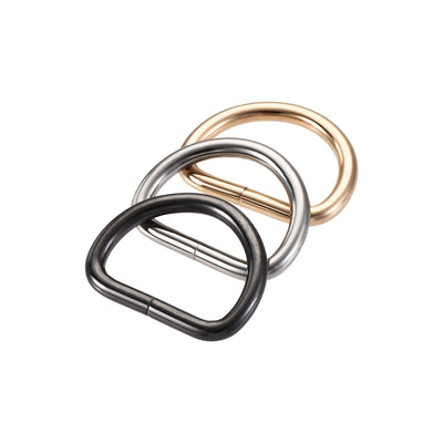 Harfington Uxcell Metal D Ring 0.98"(25mm) D-Rings Buckle Silver Tone, Gold Tone, Black(Total 15pcs)