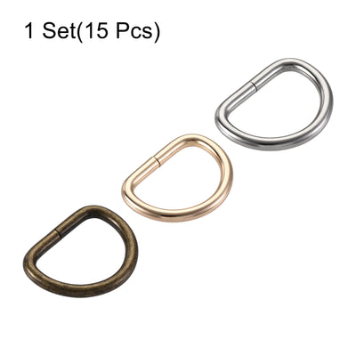 Harfington Uxcell Metal D Ring 1.06"(27mm) D-Rings Buckle Silver Tone, Gold Tone, Bronze Tone(Total 15pcs)