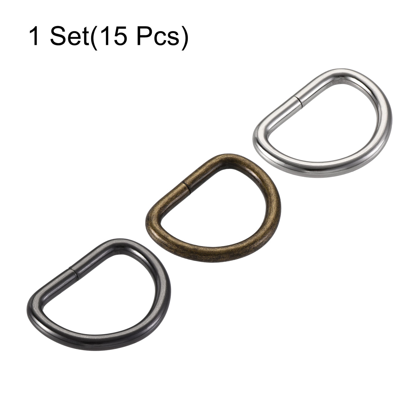 uxcell Uxcell Metal D Ring 1.06"(27mm) D-Rings Buckle Silver Tone, Bronze Tone, Black(Total 15pcs)