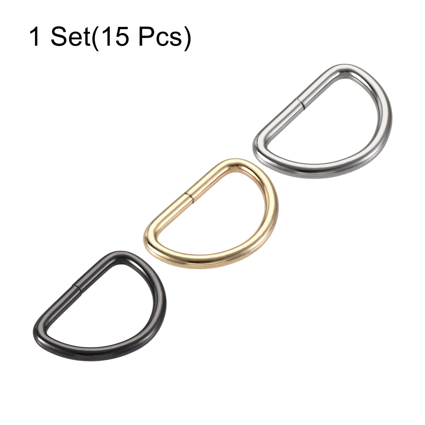 uxcell Uxcell Metal D Ring 1.26"(32mm) D-Rings Buckle Silver Tone, Gold Tone, Black(Total 15pcs)