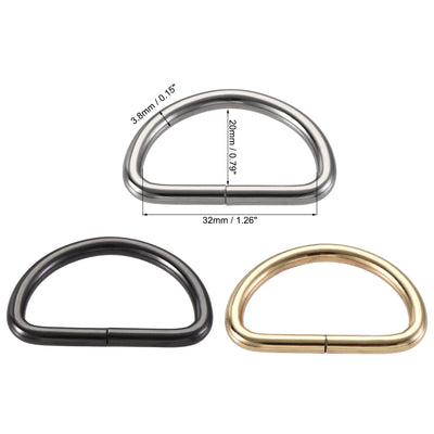 Harfington Uxcell Metal D Ring 1.26"(32mm) D-Rings Buckle Silver Tone, Gold Tone, Black(Total 15pcs)