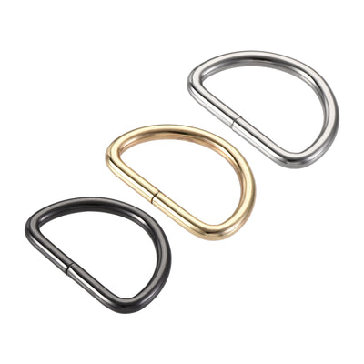 Harfington Uxcell Metal D Ring 1.26"(32mm) D-Rings Buckle Silver Tone, Gold Tone, Black(Total 15pcs)