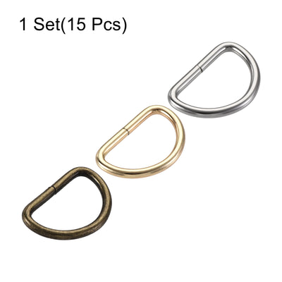 Harfington Uxcell Metal D Ring 1.26"(32mm) D-Rings Buckle Silver Tone, Gold Tone, Bronze Tone(Total 15pcs)