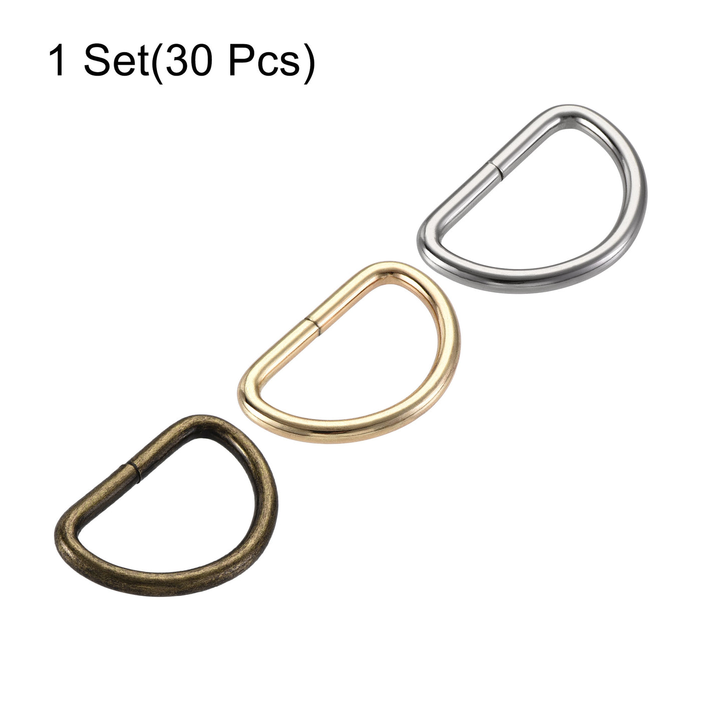 uxcell Uxcell Metal D Ring 1.26"(32mm) D-Rings Buckle Silver Tone, Gold Tone, Bronze Tone(Total 30pcs)