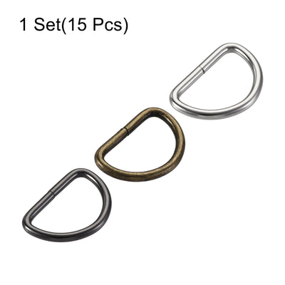Harfington Uxcell Metal D Ring 1.26"(32mm) D-Rings Buckle Silver Tone, Bronze Tone, Black(Total 15pcs)