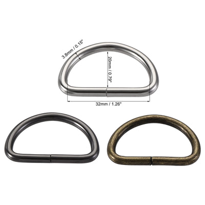 Harfington Uxcell Metal D Ring 1.26"(32mm) D-Rings Buckle Silver Tone, Bronze Tone, Black(Total 15pcs)