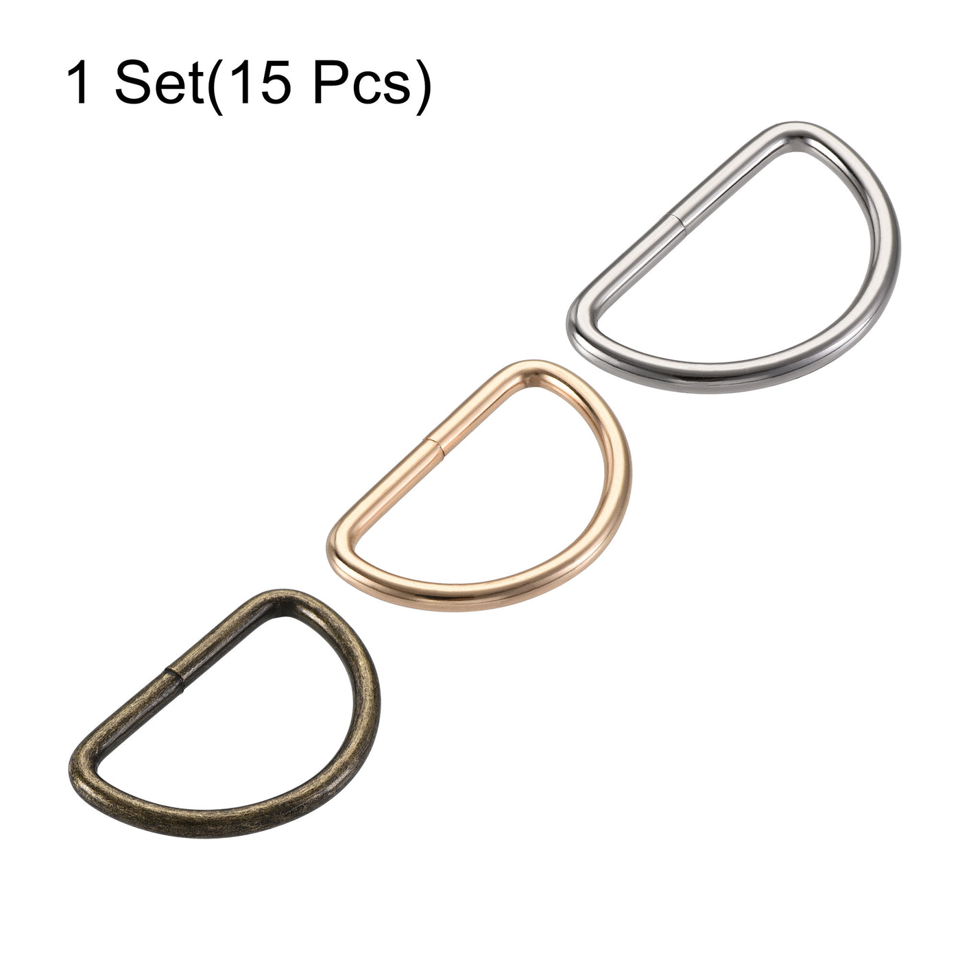 uxcell Uxcell Metal D Ring 1.5"(38mm) D-Rings Buckle Silver Tone, Gold Tone, Bronze Tone(Total 15pcs)
