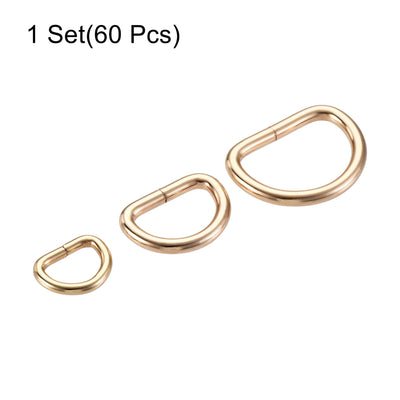 Harfington Uxcell Metal D Ring 13mm 20mm 27mm D-Rings Buckle Gold Tone 3 Size(Total 60pcs)