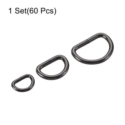 Harfington Uxcell Metal D Ring 13mm 20mm 25mm D-Rings Buckle Black 3 Size(Total 60pcs)