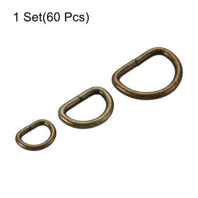 Harfington Uxcell Metal D Ring 13mm 20mm 27mm D-Rings Buckle Bronze Tone 3 Size(Total 60pcs)