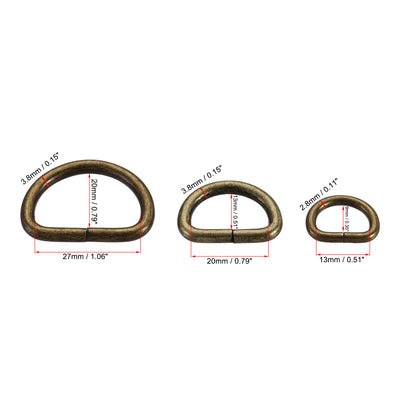 Harfington Uxcell Metal D Ring 13mm 20mm 27mm D-Rings Buckle Bronze Tone 3 Size(Total 60pcs)