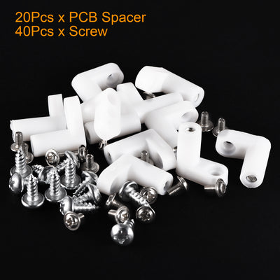 Harfington Uxcell 20Pcs Circuit Board PCB Spacers L Shape Insulated Plastic Fixed Mounting Feet 0.8'' Supporting Height with Screws