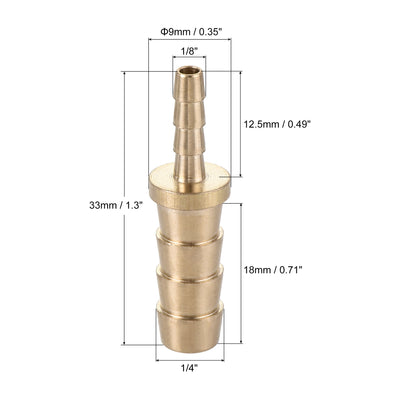 Harfington Uxcell Hose Barb Fitting, 1/4x1/8inch Brass Hollow Straight Quick Connector for Water Fuel Air Oil Gas, Pack of 2