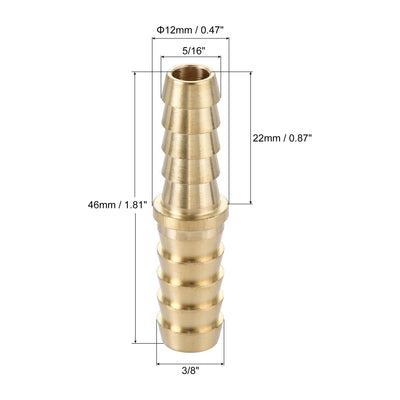 Harfington Uxcell Hose Barb Fitting, 5/16x3/8inch Brass Hollow Straight Quick Connector for Water Fuel Air Oil Gas, Pack of 2