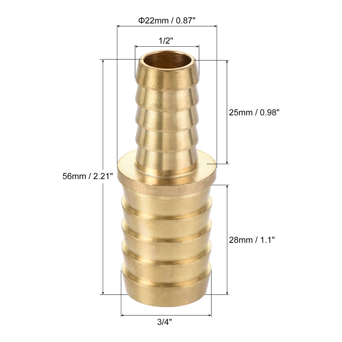 uxcell Uxcell Hose Barb Fitting, 3/4x1/2inch Brass Hollow Straight Quick Connector for Water Fuel Air Oil Gas