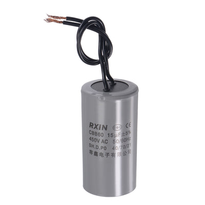 Harfington Uxcell CBB60 Run Capacitor 15uF 450V AC 2 Wires 50/60Hz Cylinder 74x38mm for Air Compressor Water Pump Motor