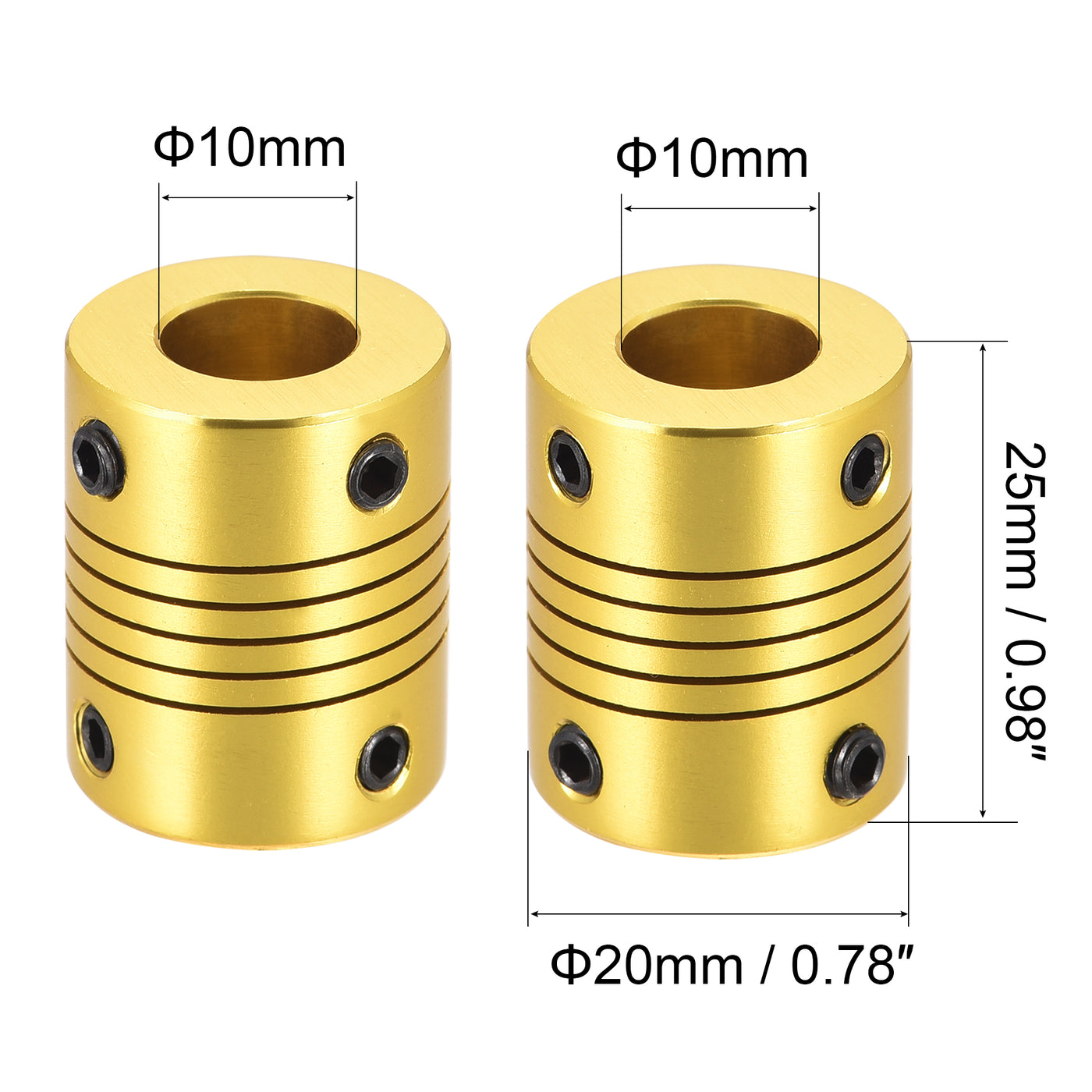 uxcell Uxcell 10mm to 10mm Aluminum Alloy Shaft Coupling Flexible Coupler L25xD20 Golden Tone