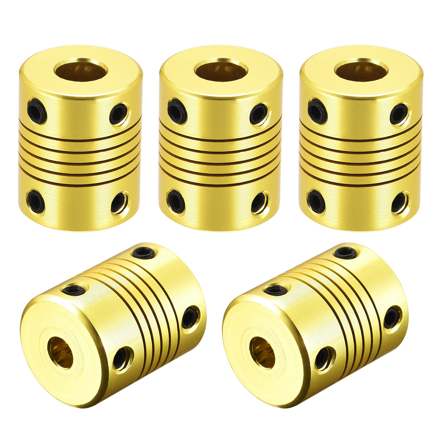 uxcell Uxcell 5 Pcs 8mm to 5mm Aluminum Alloy Shaft Coupling Flexible L25xD20 Golden Tone